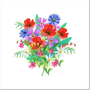 botanical bright multicolor flowers on the theme of ecology Posters and Art